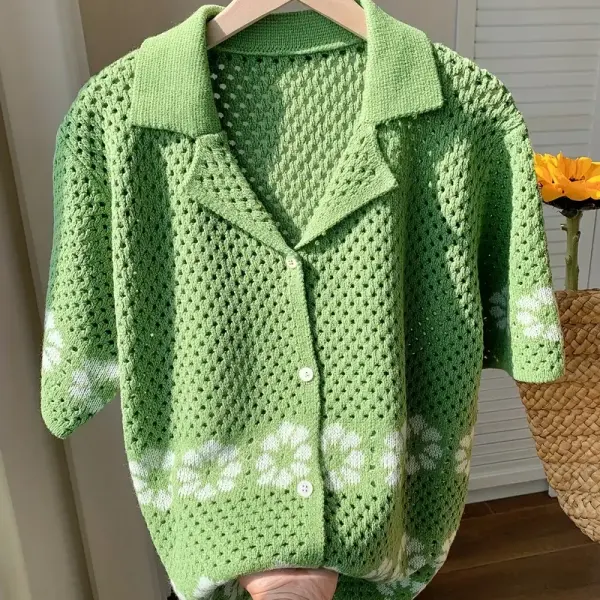 Women's Crochet Floral Open Front Cardigan