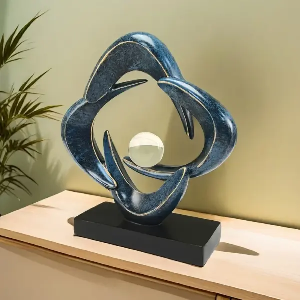 Luxury Resin Art Sculpture with Blue & Golden Glossy Finish