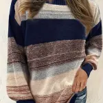 Women's Elegant Color-Block Striped Pullover Sweater