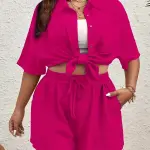 Summer Solid Color Button Front Collar Short