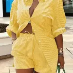 Chic Pink Striped Two-Piece Set with Bandage Pocket