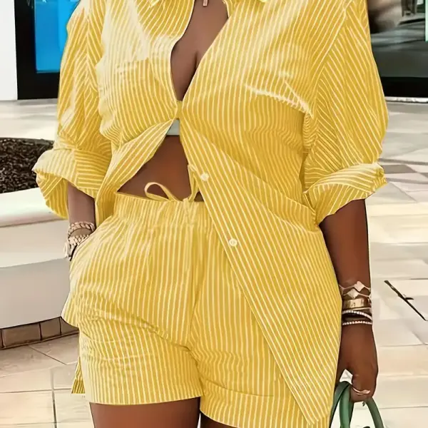 Chic Pink Striped Two-Piece Set with Bandage Pocket