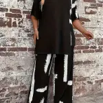 Women'S Black Printed Sweater Set -