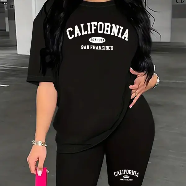 CALIFORNIA monogram print spring and summer new plus size Women's fashion pants set