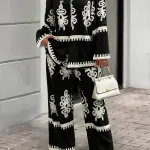 Casual Country Print Loose Long Sleeve Top and Pants Two