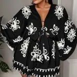 Floral Print Jumpsuit with Ruffle Detail - Elegant V-Neck, Short Sleeves