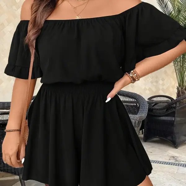 Women'S Summer Off-Shoulder Solid Color Short Sleeve Jumpsuit
