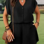 Jumpsuit - V-Neck with Button Front, Lightweight Turquoise one-piece outfit