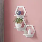 3/6pcs Hexagon Wall Shelf Punch Free Bedside Wall Display