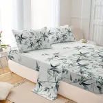 4pcs Elegant Bamboo Leaf Print Fitted Sheet Set