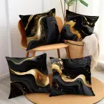 4pcs Set Black & Golden Fluid Art Throw Pillow Covers