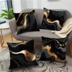 4pcs Set Black & Golden Fluid Art Throw Pillow Covers