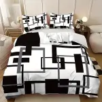 Three-piece set of bedding with splashed ink geometric line print