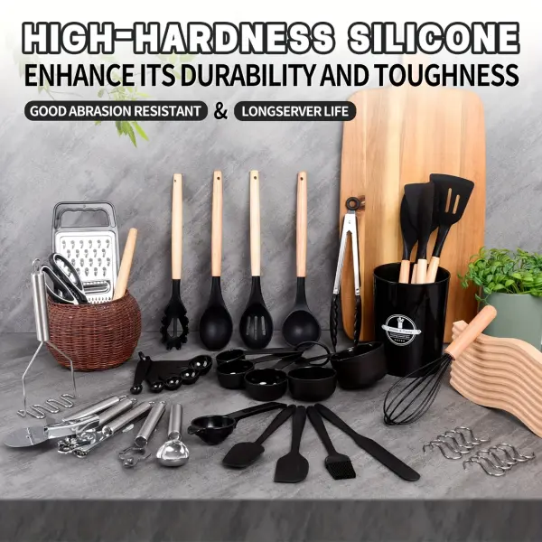 44pcs Silicone Kitchen Utensil Set with Non-Stick Wooden Handles