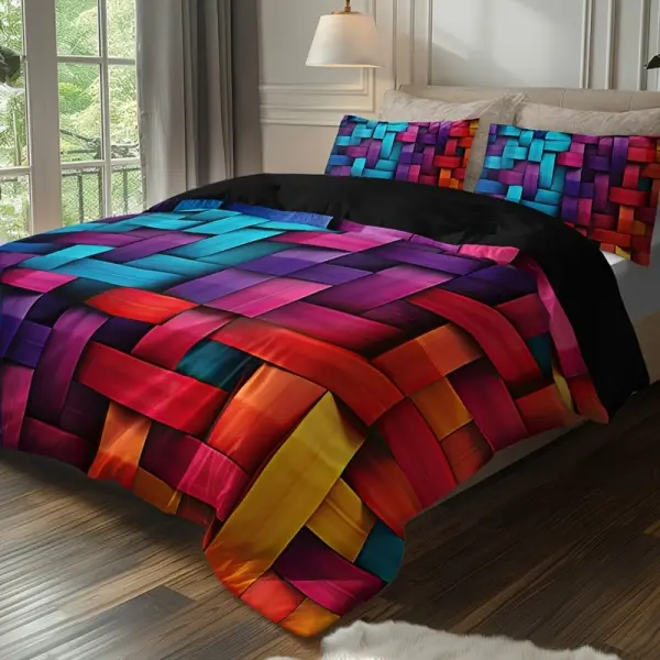 Colorful Geometric Plaid 3-Piece Duvet Cover Set