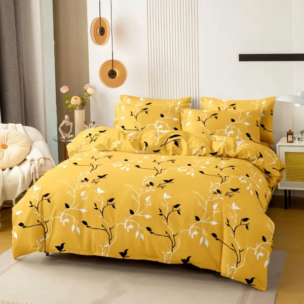 3pcs Spring/Summer Yellow Branch Duvet Cover Set with 2 Pillowcases