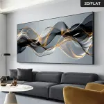 1pc Large Modern Abstract Canvas Art Print - Black & Goldenwall