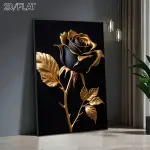 2D/FLAT Ceramic Glossy Black Golden Rose Flower High-Resolution