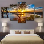 5-Panel Sunrise Landscape Canvas Wall Art