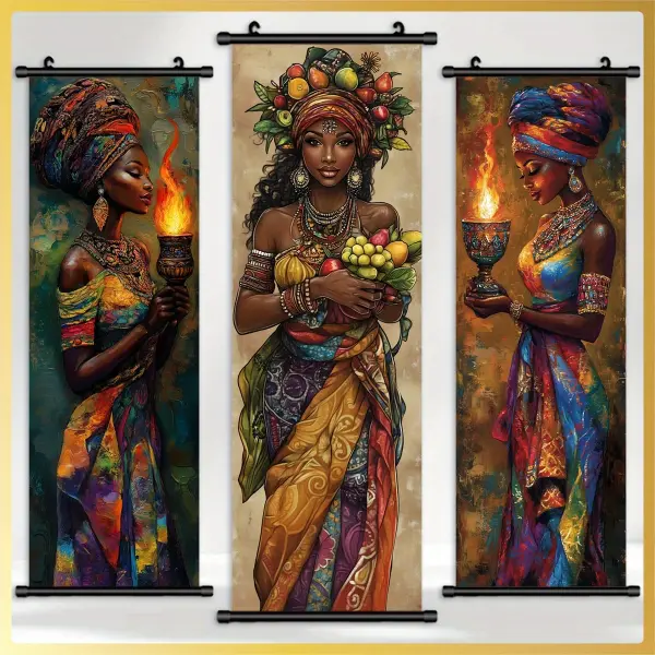 3pcs African Women Canvas Art Prints, Art Deco Classic Style
