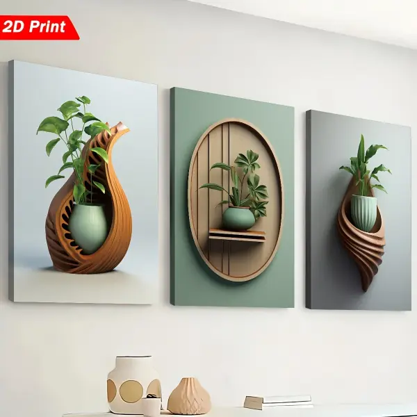 2D Flat Three 2D Printed Artworks with Frames, Including Canvas Paintings And Posters