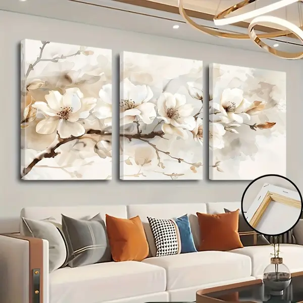 3pcs Art Deco Modern Abstract Magnolia Flower Canvas