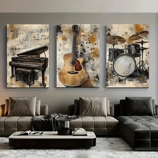 3pcs Retro Instrument Canvas Wall Art Set