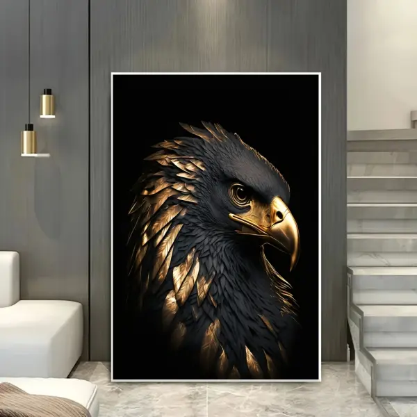 Modern Abstract Black and Golden Eagle Canvas Art