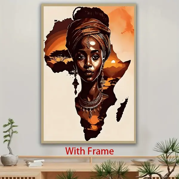 1pc Framed African Map Wall Art with Sunset