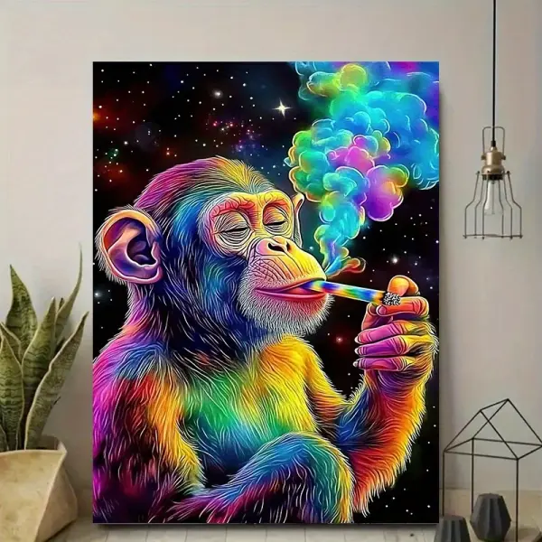 Rainbow Monkey Canvas Art with Wooden Frame