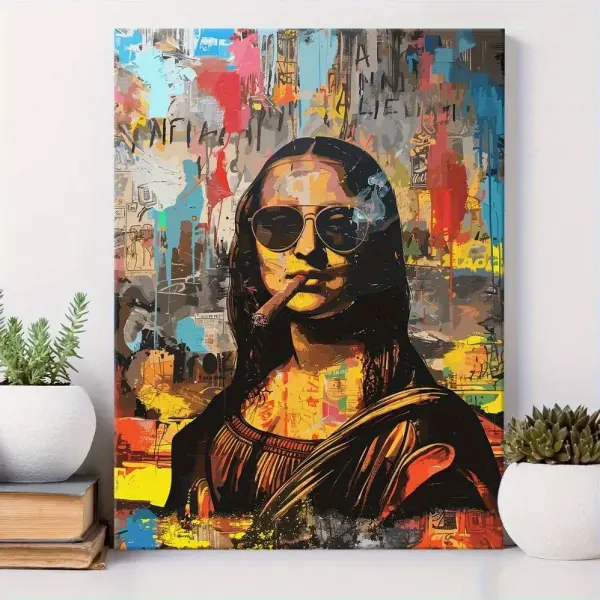 1pc Framed Canvas Art - Vibrant Pop Art Mona Lisa