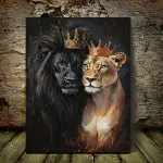 Regal Lioness Canvas Wall Art - Black & Golden