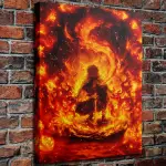 1pc Fiery Anime Boy Canvas Art with Wood Frame - 29.97x39.88 cm