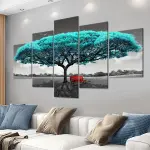 5pcs Frame Green Happiness Tree Canvas Poster