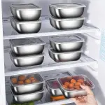 A Set of 8 Stainless Steel Food Storage Containers with Lids