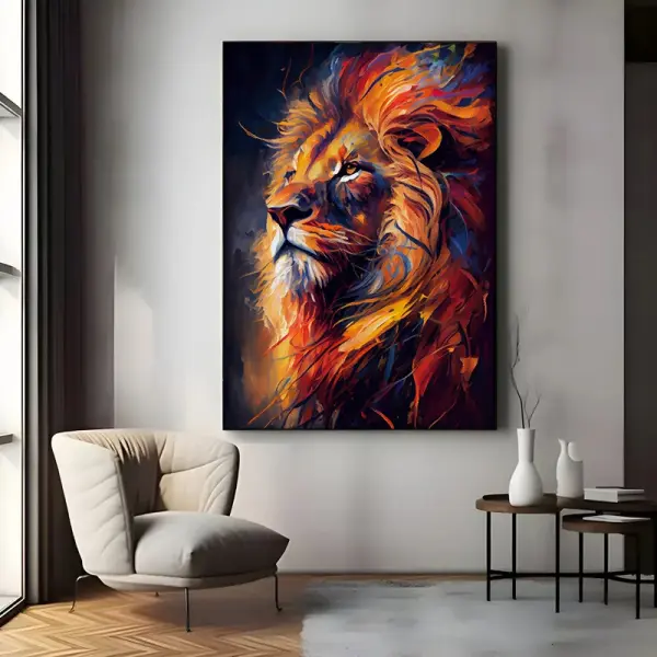 1pc Vibrant Abstract Lion Canvas Art Print