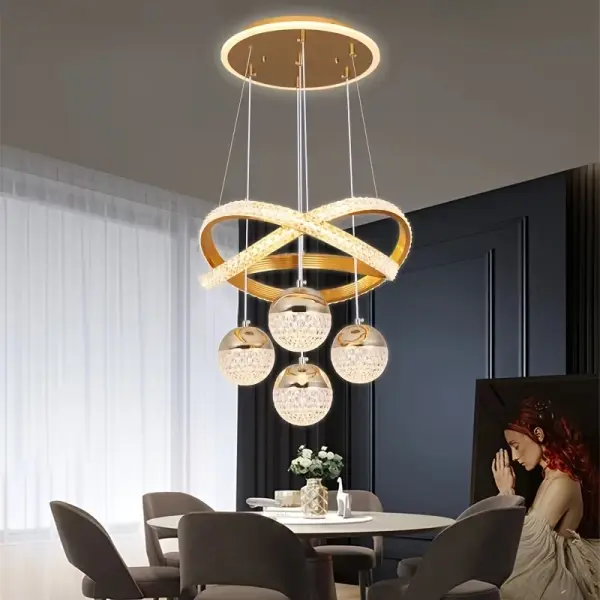 Light Luxury Modern Elegant Glamorous LED Three-Color Dimming 4-Light Golden Black White Diamond Pattern