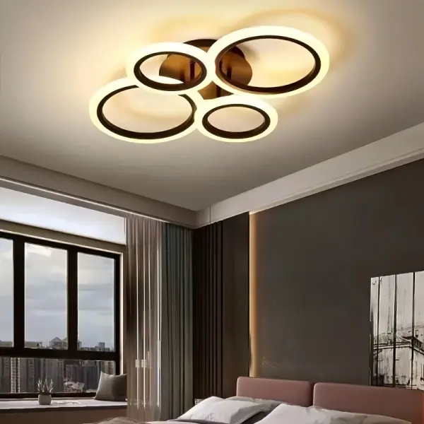 Modern Elegant Ring-Shaped High-End 4-Ring LED Tri-Color Dimmable Ceiling Light with Premium Aluminum and Acrylic
