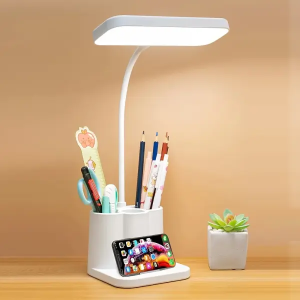 Polished LED Desk Lamp with Adjustable Brightness, USB Charging at 5V
