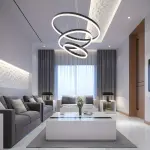 LYOOWNG Modern Black LED Pendant Light - Adjustable Height, 3-Ring Circular Design