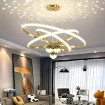 1pc Modern Multi-Ring LED Starry Sky Ceiling Pendant Light, Dimmable Acrylic Lamp with Switch Control