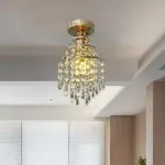 1pc Crystal Ceiling Light, Golden Crystal Chandelier, Suitable For E27 Base Light Bulb