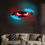 Vibrant Neon Eye Design LED Wall Art – USB-Powered Blue & Red Light Accent
