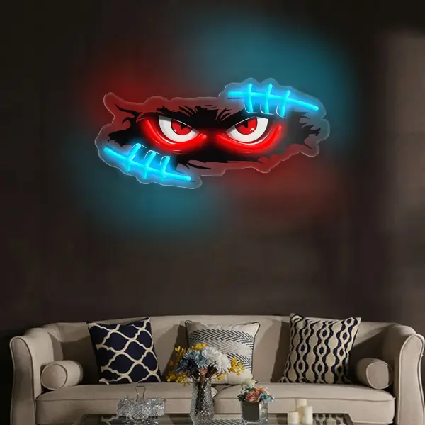 Vibrant Neon Eye Design LED Wall Art – USB-Powered Blue & Red Light Accent