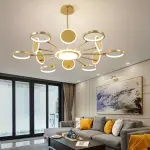 Modern LED Chandelier with Adjustable Brass Arms & Acrylic Shades - Tricolor Light