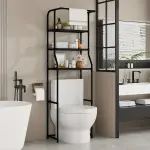 1pc Classic Black Metal Over-the-Toilet Storage Rack