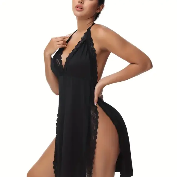 JUNDONG Women's Sexy Lace Trim Backless Pajamas