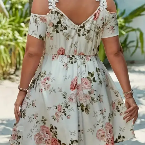 loral Print Dress with Off-Shoulder Lace Detail