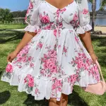 Elegant Bohemian Floral Print Maxi Dress with V-Neck and Ruffled Hem