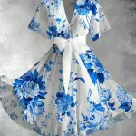 Vintage Floral Art Print V-Neck